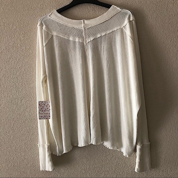 Free People We The Free Ivory Long Sleeve Cotton V Neck Top - Picture 6 of 16